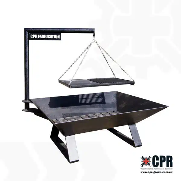 CPR Fabrication Black Creek Fire Pit, complete with grill and preparation bench