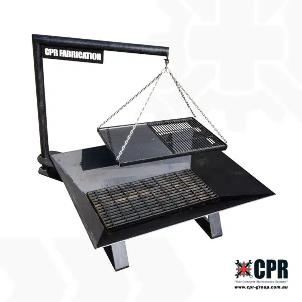 CPR Fabrication Black Creek Fire Pit, complete with grill and preparation bench