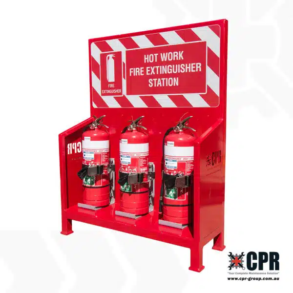 Hot Work Fire Extinguisher Station, extinguisher holder, right hand side view