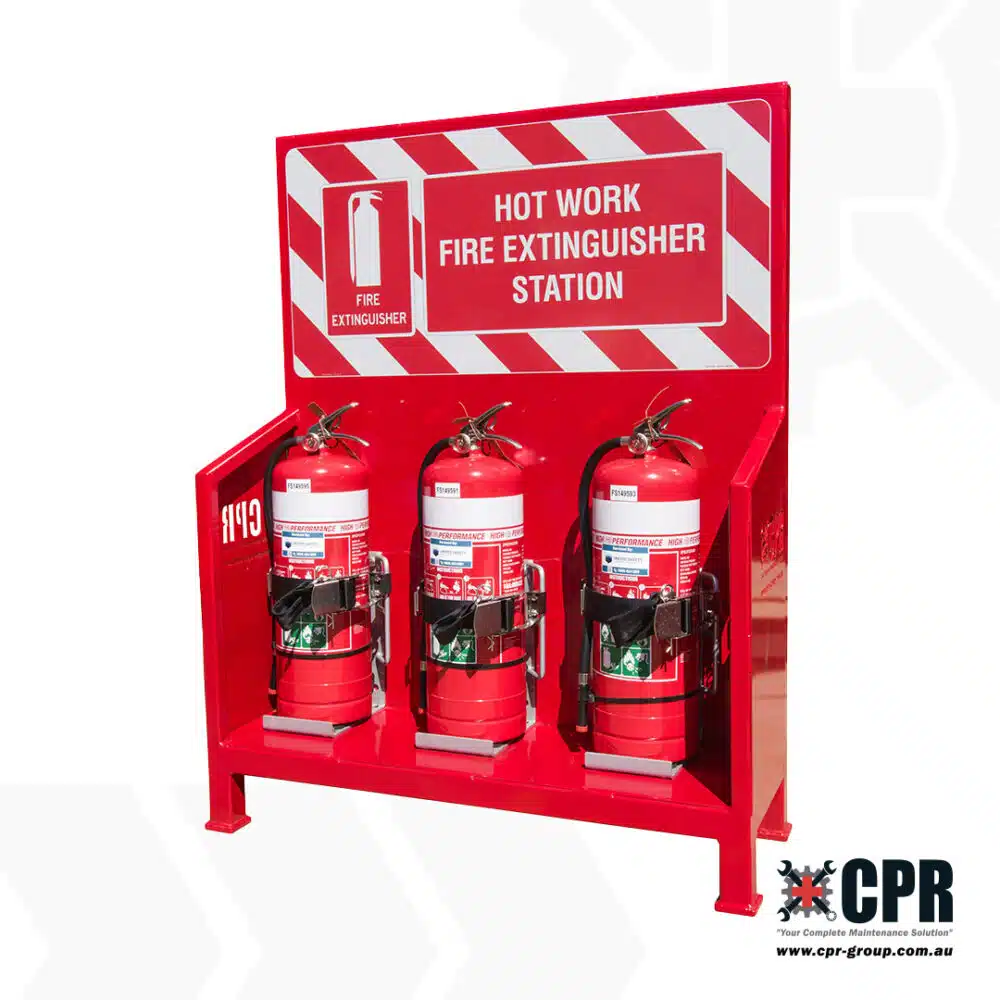 Hot Work Fire Extinguisher Station, extinguisher holder, right hand side view