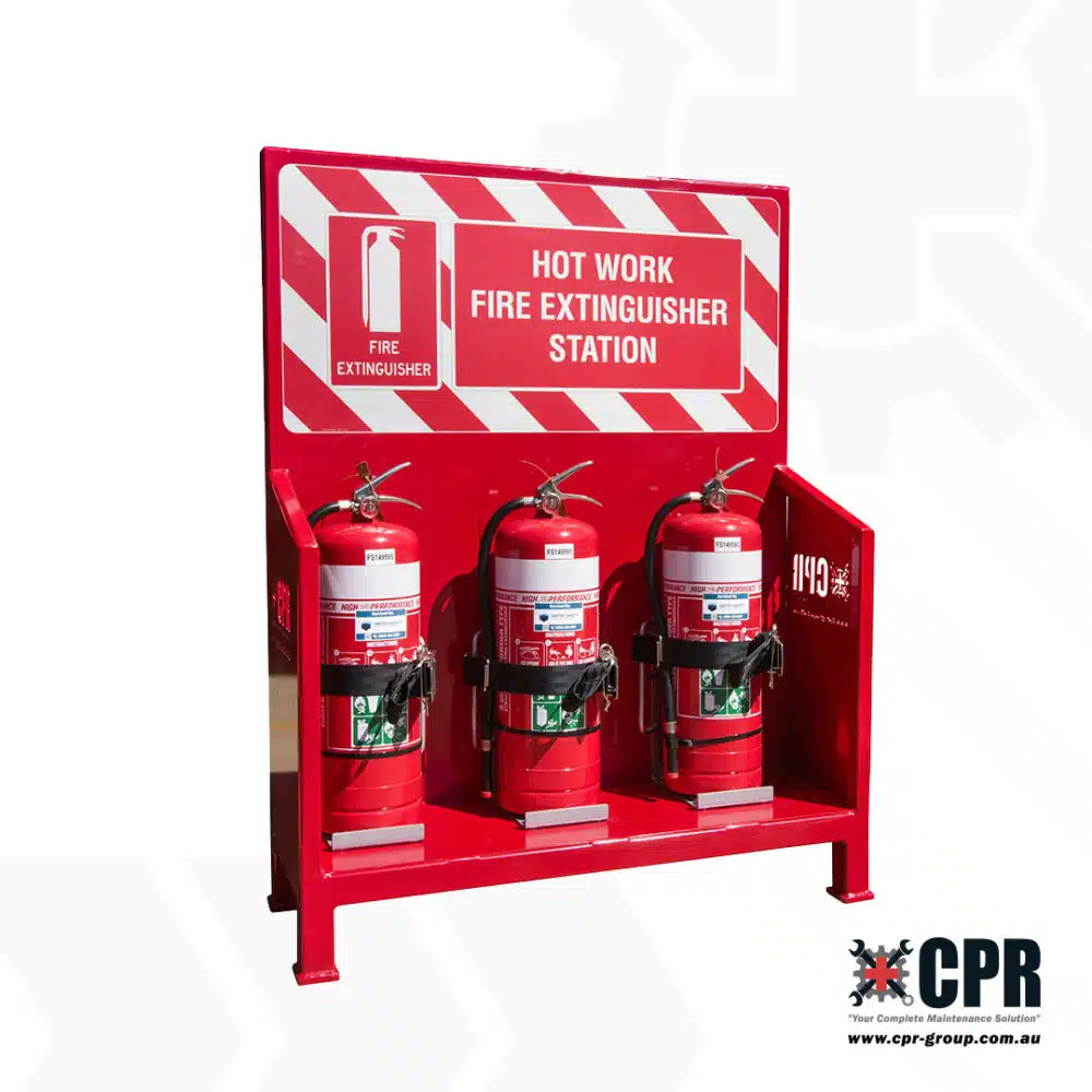 Hot Work Fire Extinguisher Station, extinguisher holder, left hand side view