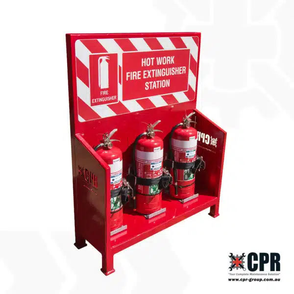 Hot Work Fire Extinguisher Station, extinguisher holder, left hand side view