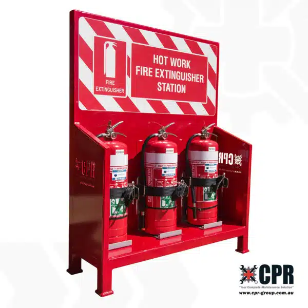 Hot Work Fire Extinguisher Station, extinguisher holder, left hand side view